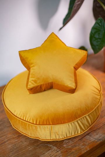 Small Velvet Pouf Yellow | Round Floor Pouf